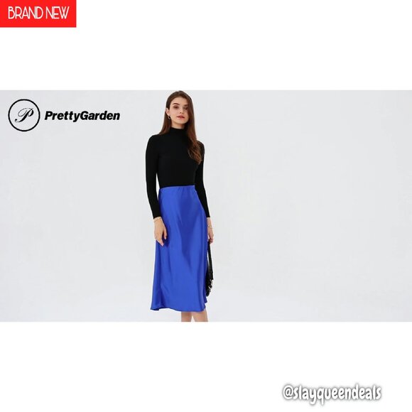 Satin Midi Skirt High Waisted A-Line Flowy Elegant Cocktail Wedding - Picture 8 of 8